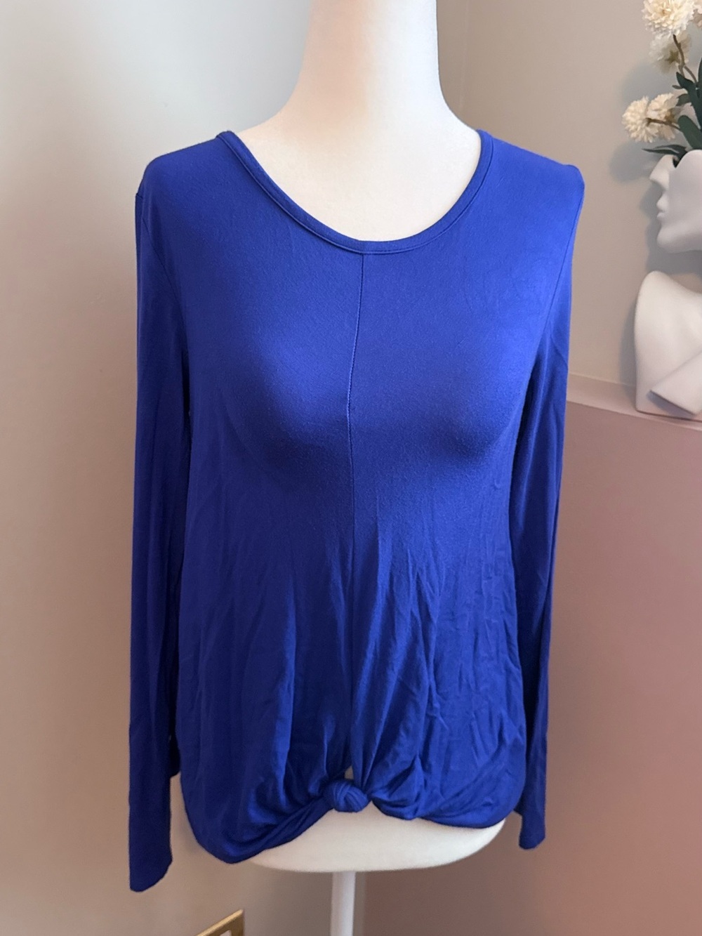 Everly Women’s Small Blue Long-Sleeve Knot Hem Top